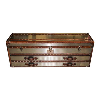Arhaus Martin Leather Steamer Trunk Coffee Cocktail Table With