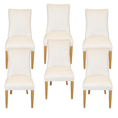 Set of 6 Linen Nailhead Dining Chairs 