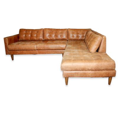 Joybird Brown 2 Piece Leather Sofa with Chaise 
